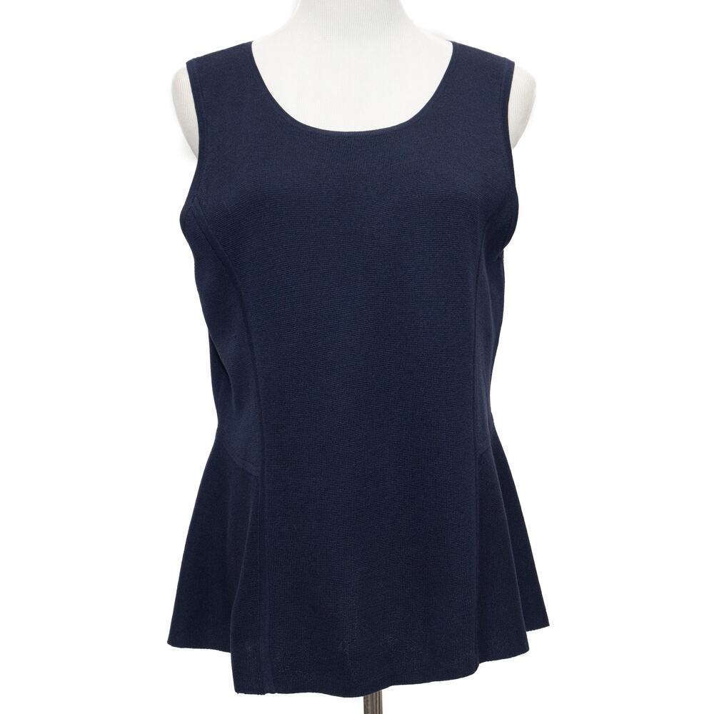 Eileen Fisher Navy Blue Silk Blend Sleeveless Peplum Sweater Vest Size Medium